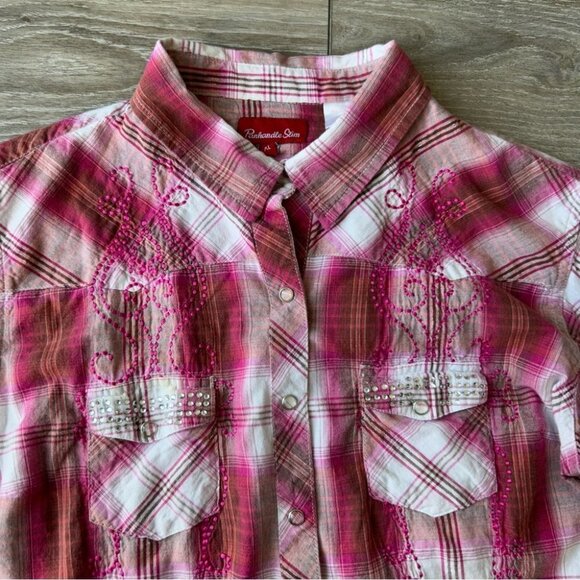 Panhandle Slim Embroidered Rhinestones Plaid Western Shirt - Picture 6 of 14